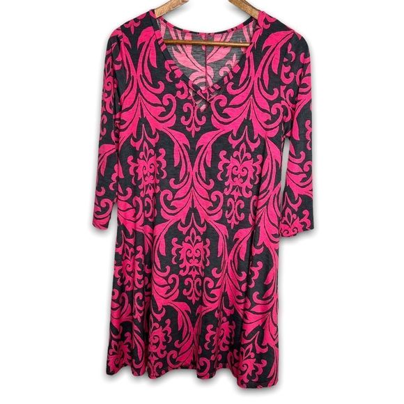 SOL R.H.R. Pink Charcoal Perfection Fleur De Floof Stretch 3/4 Sleeve Pocket Dre - Picture 2 of 14